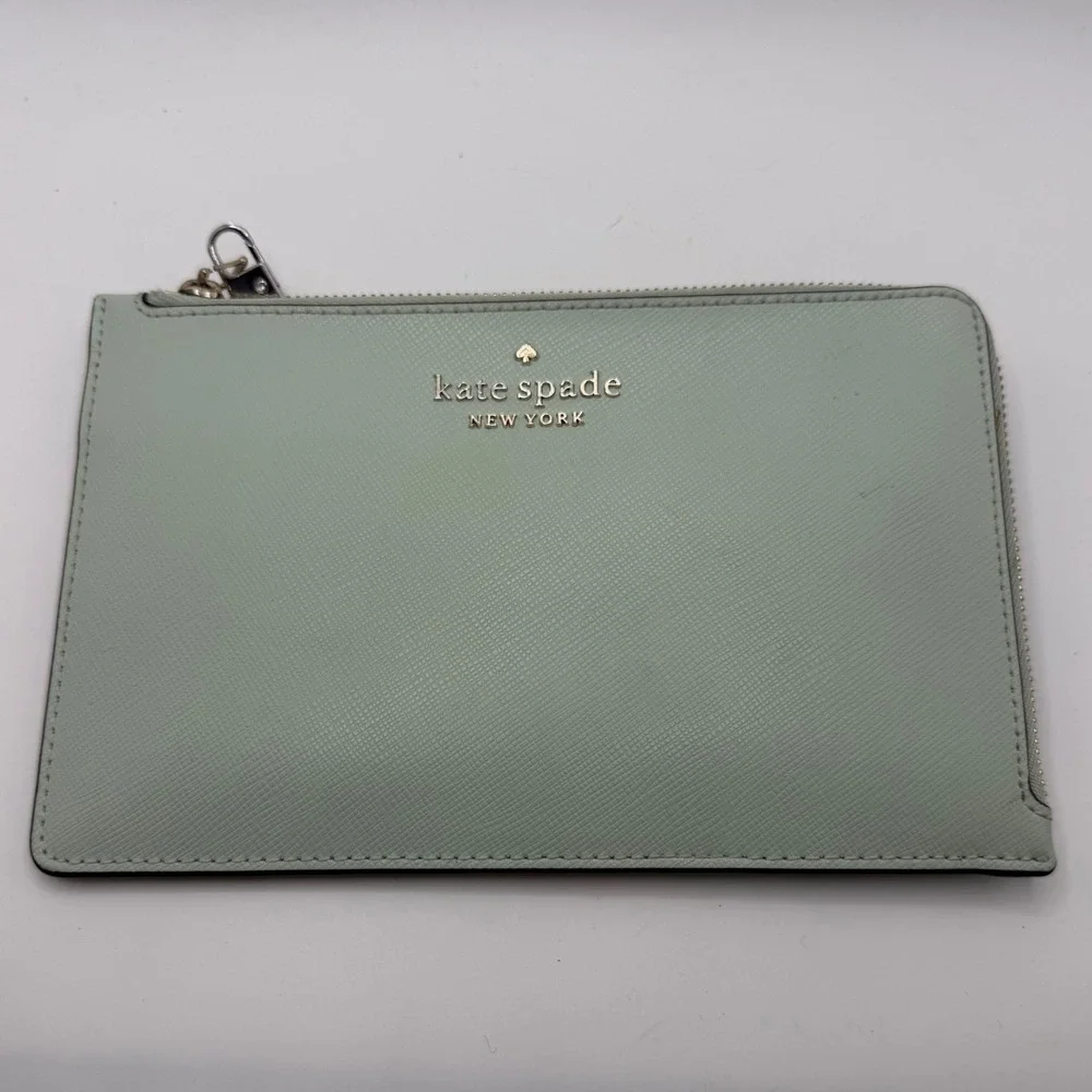 Kate Spade New York Mint Green Saffiano Leather‎ L-Zip Wristlet Pouch Wallet